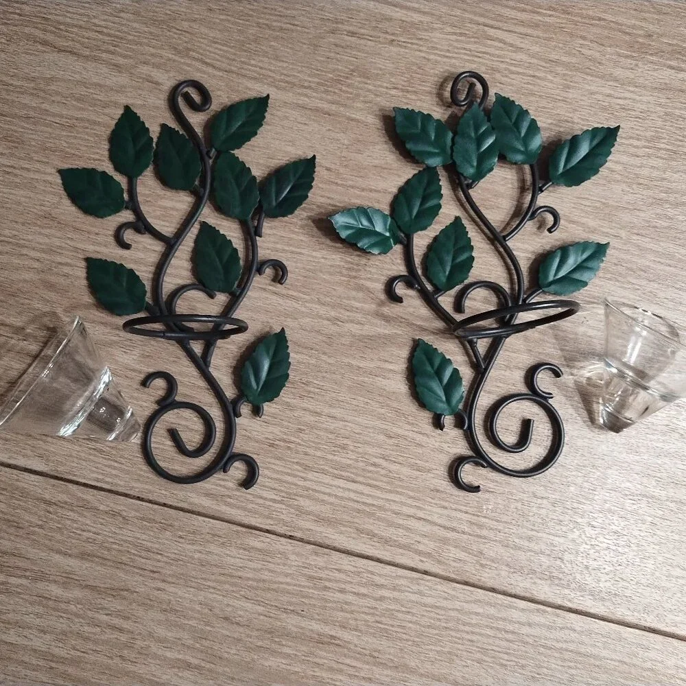 Metal and Glass Leaf Candle Sconces